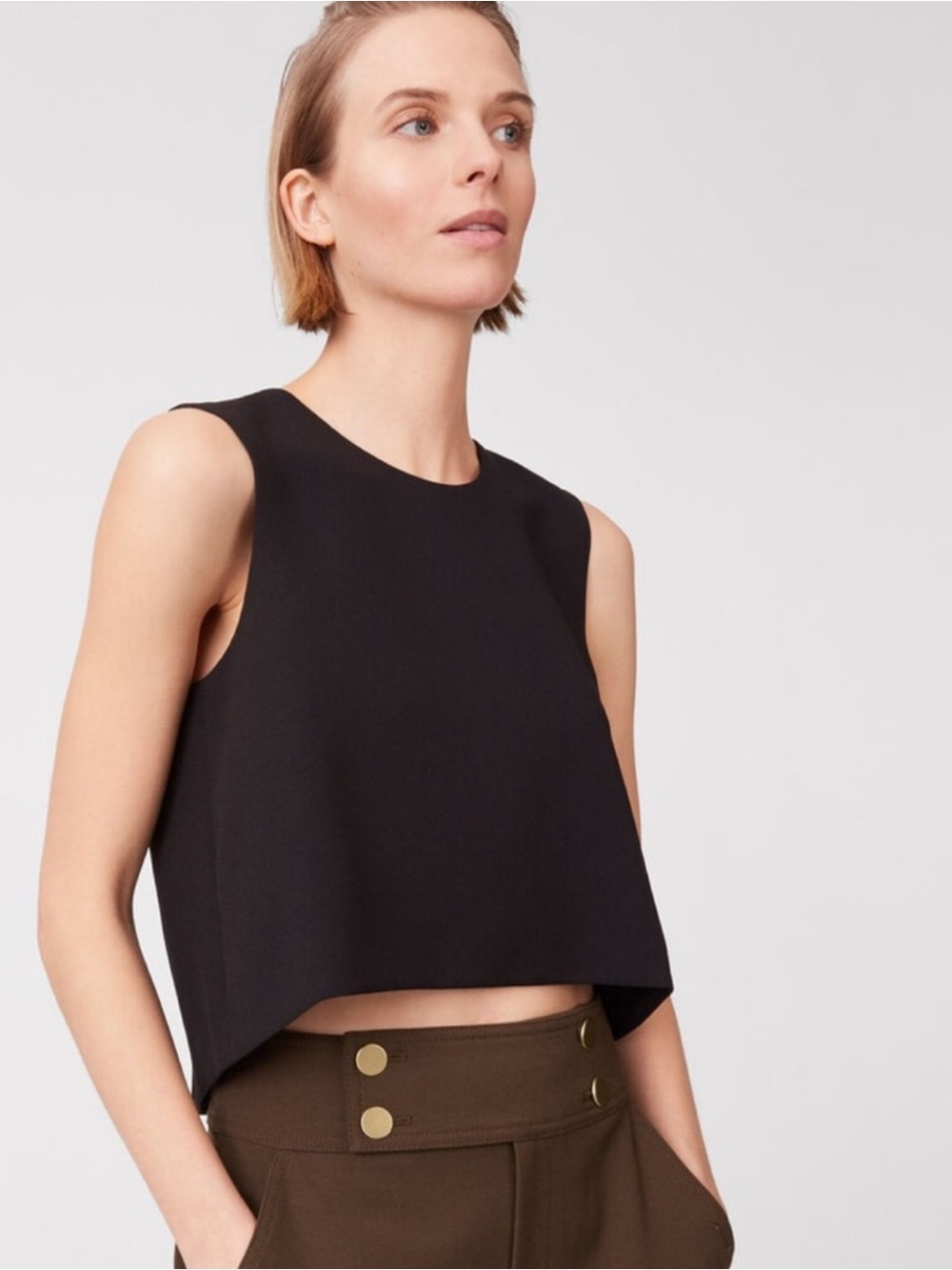 Club Monaco Black Sleeveless Structured Blouse Top XS/P Minimalist Tailored Chic